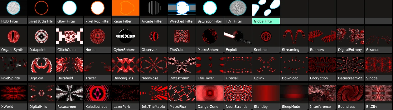 Grid of CyberSync clip thumbnails in Resolume